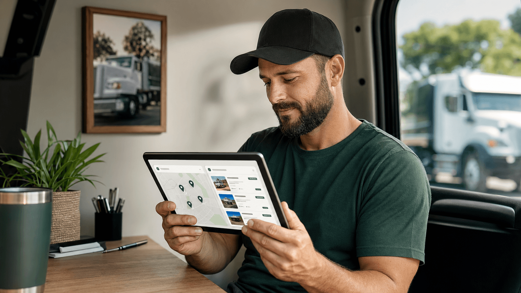 Crew owner reviewing nearby opportunities on a tablet